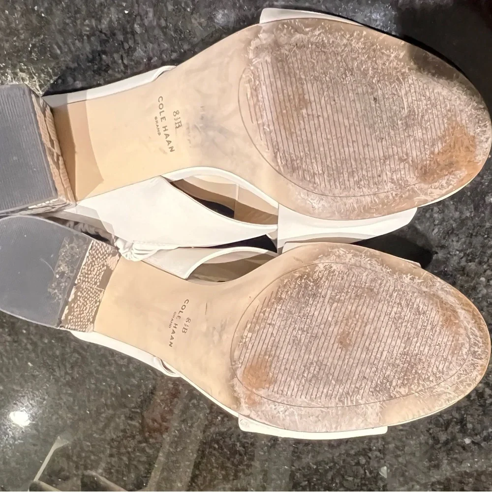 Cole Haan White Sandals with wide straps and snake print heel - Picture 6 of 6